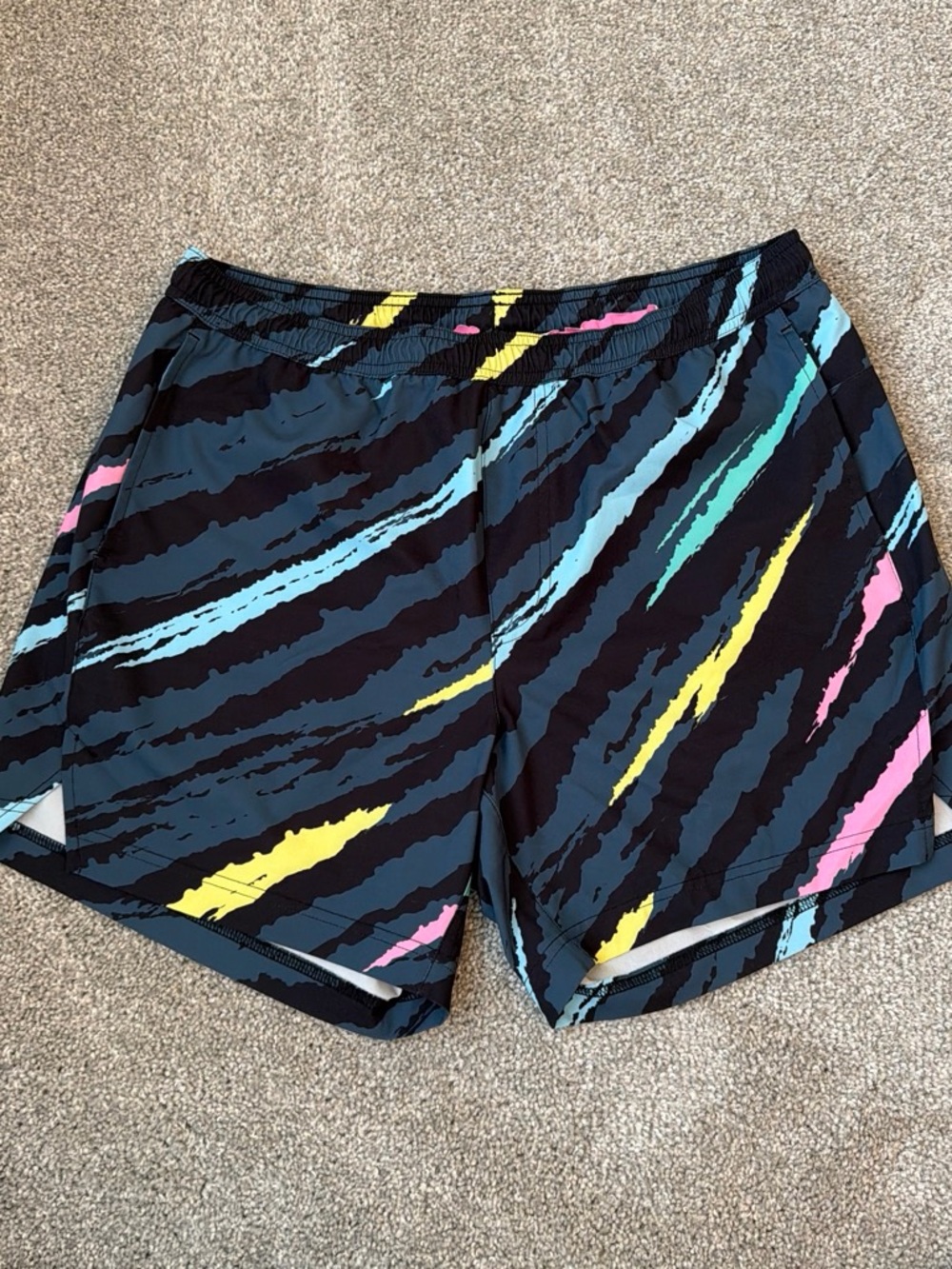 Men's Athletic Shorts — Black with Blue, Yellow & Pink Accent